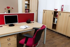Modern office with a red trim to accentuate color